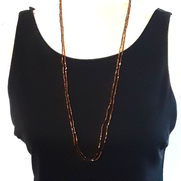 Dark brown handmade gleaming seed bead necklace 60" long simple minimalist - Picture 1 of 4